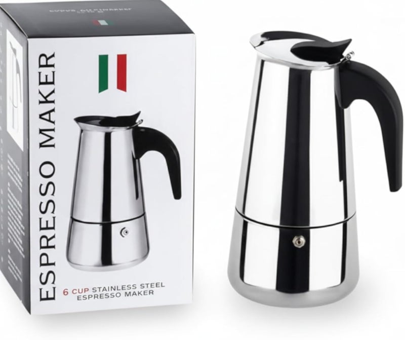 Stainless Steel Espresso Coffee Maker, Stovetop, Manual, Black Matte Finish, Modern Style, Italian Moka Pot (8, Cups)